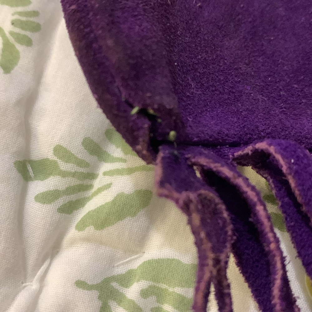 Vintage 60’s purple suede beaded fringed drawstring pouch - Picture 10 of 10
